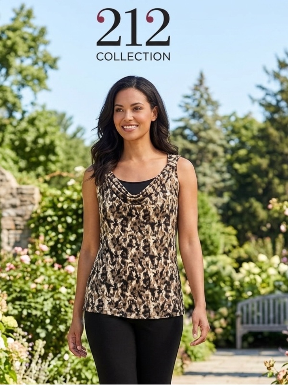 212 Collection Sleeveless Cowl Draped Neck Neutral Animal Print Top
